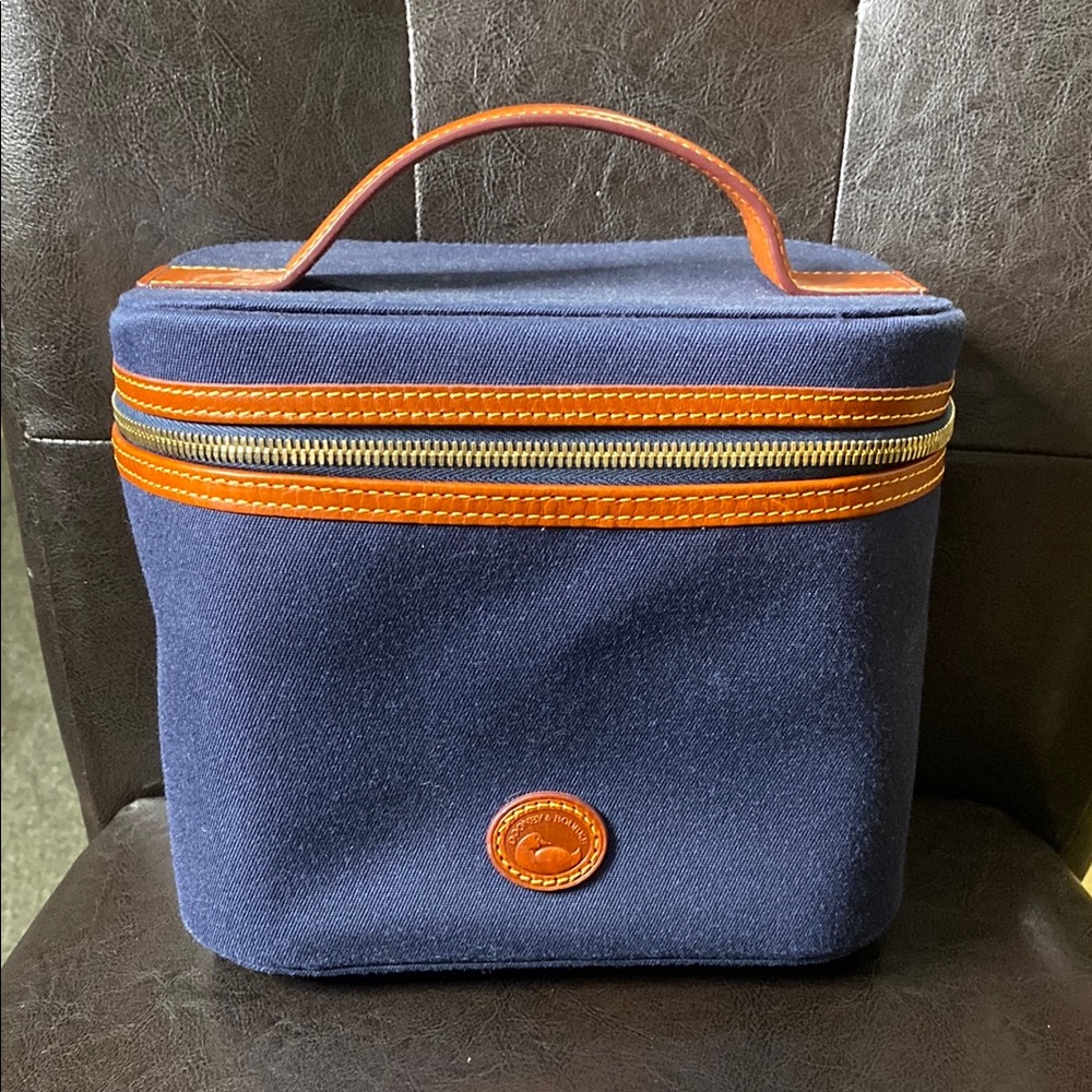 Blue and Brown Toiletry Bag with Durable Fabric